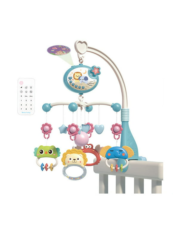Kisdream Cute Baby Crib Mobile Music Lights Star Projection Hanging Rotating Toys Baby Crib Toys Remote Contorl Infant Bed Decoration Baby Boys Girls,Blue, ABS