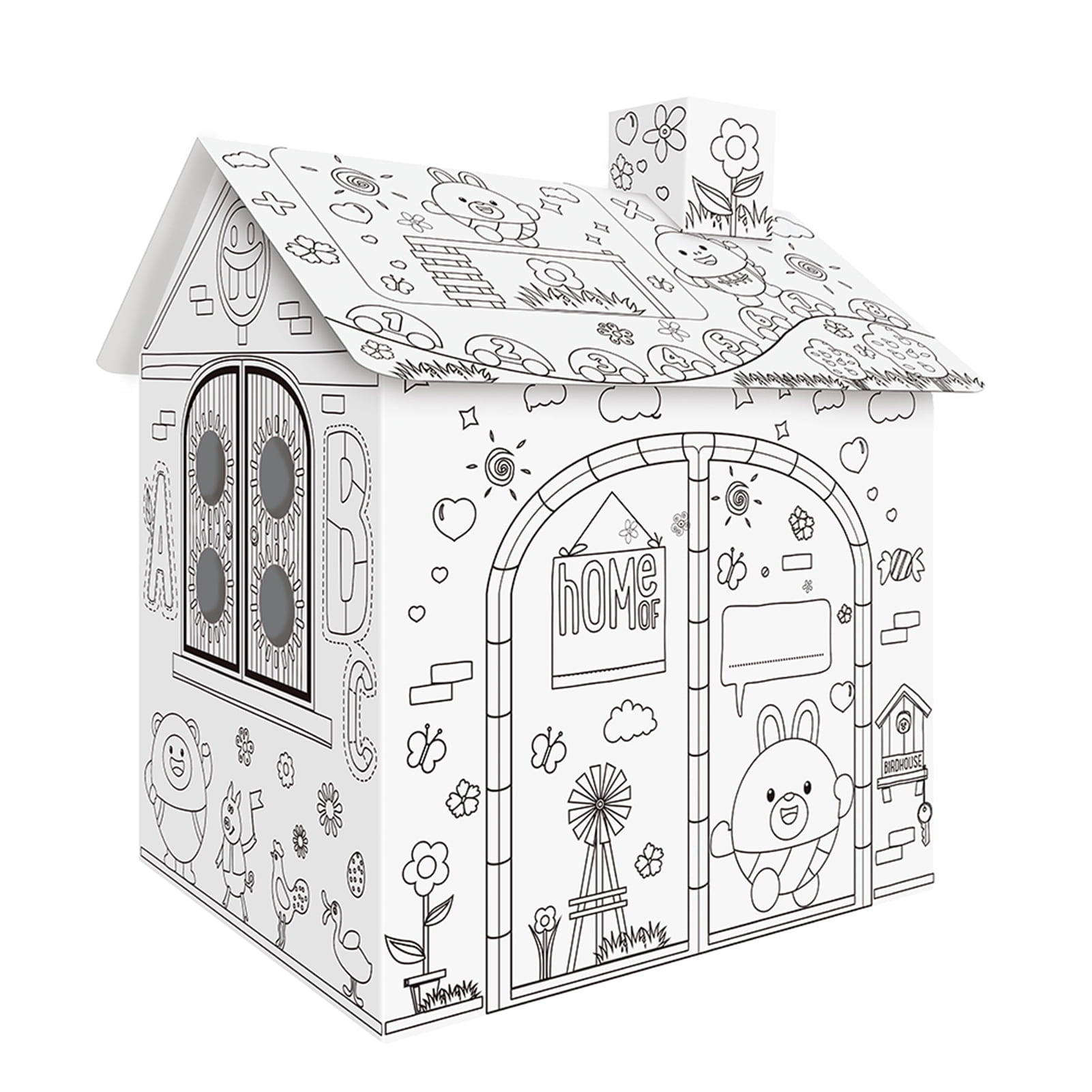 Kisdream DIY Large Cardboard Coloring Creative Crafts Play House Project Assemble and Paint Educational Toys 2.2 Feet Tall For Kids Age 2-8