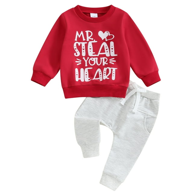 Kishawna Baby Boy Valentine's Day Outfits Long Sleeve Sweatshirt and