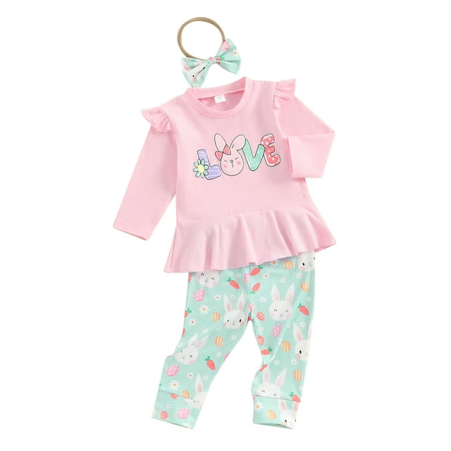 Kishawna Baby Girl Easter Outfit Long Sleeve Ruffled TShirt with Bunny