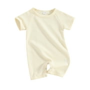 Kishawna Infant Baby Solid Color Short Sleeve Waffle Jumpsuits Romper Bodysuits