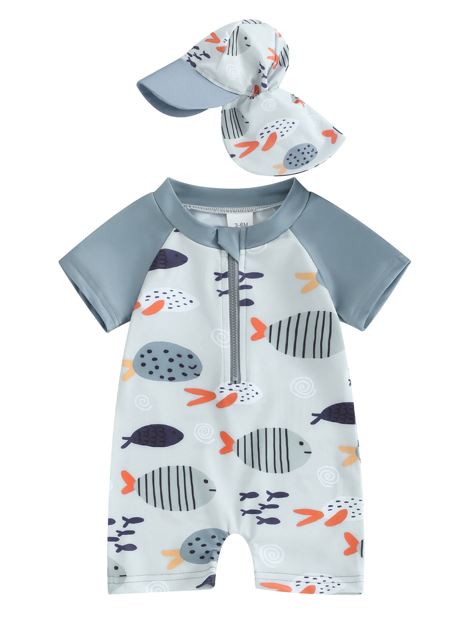 Kishawna Toddler Boy Rash Guard Swimsuits Cute Print Short Sleeve Swimwear 2024