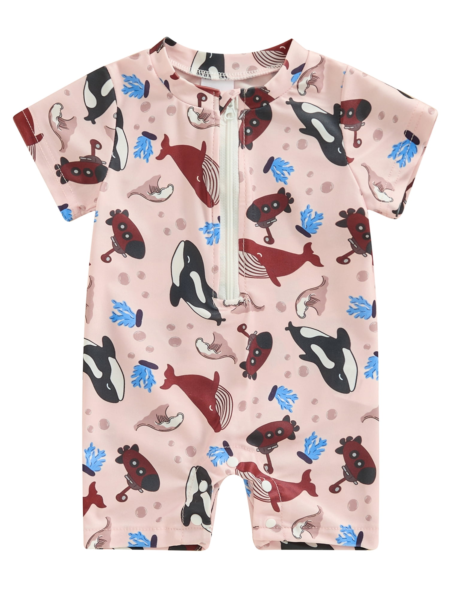 Kishawna Toddler Boy Rash Guard Swimsuits Cute Print Short Sleeve Swimwear 2024