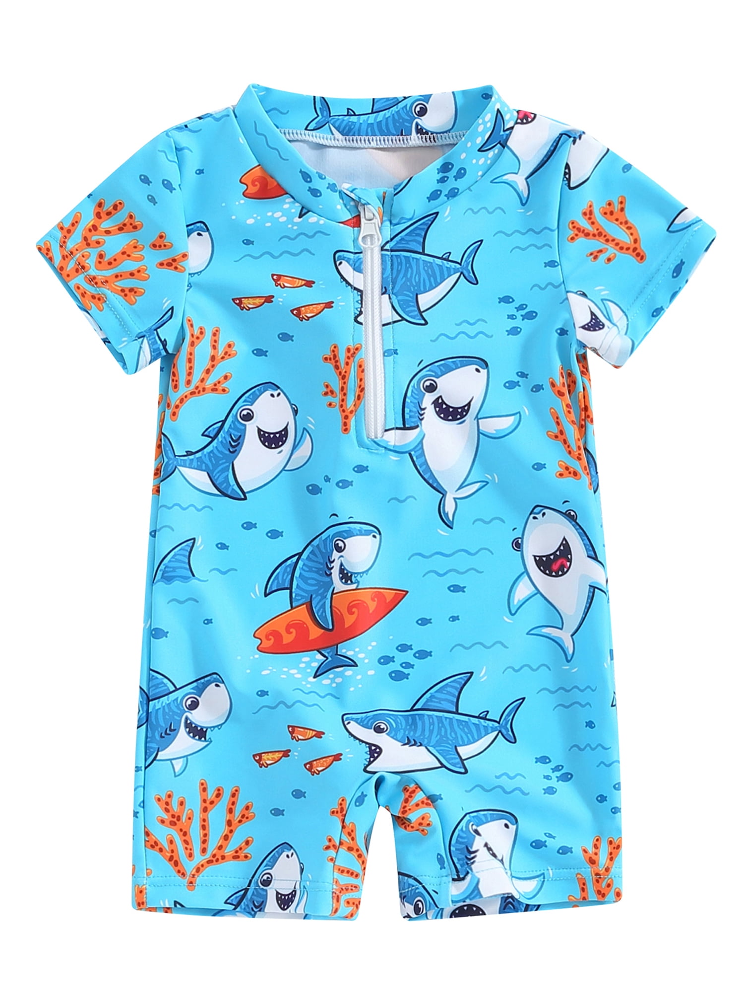 Kishawna Toddler Boy Rash Guard Swimsuits Cute Print Short Sleeve