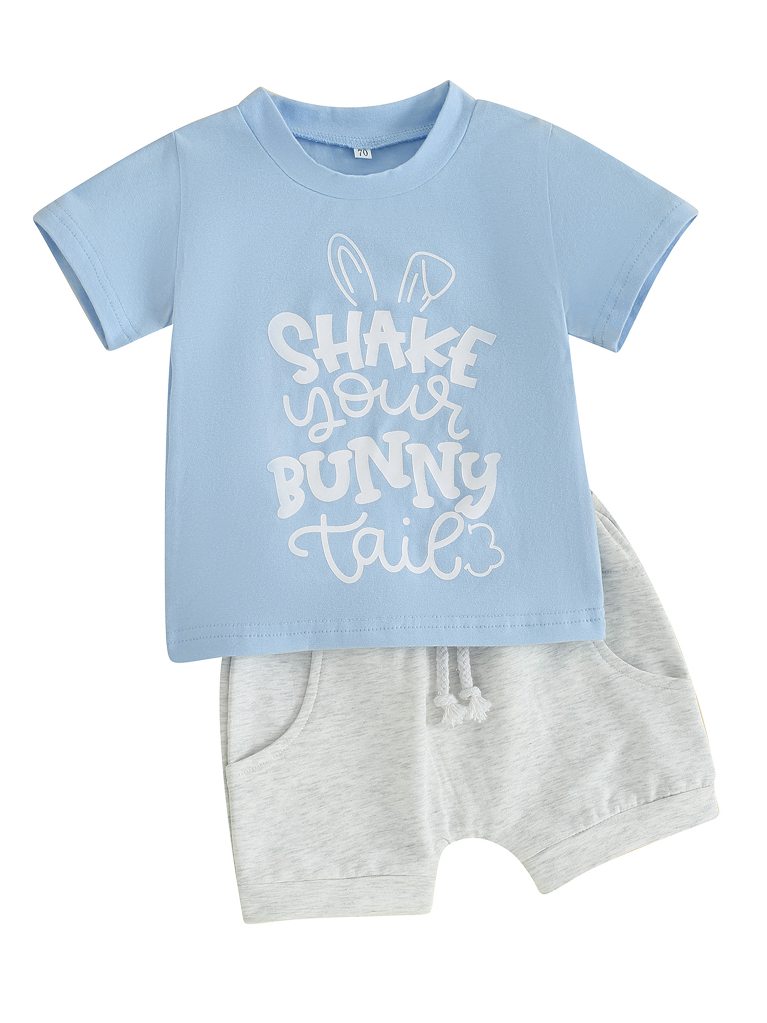 Kishawna Toddler Boys Easter Outfits Bunny Ear Print Short Sleeve T