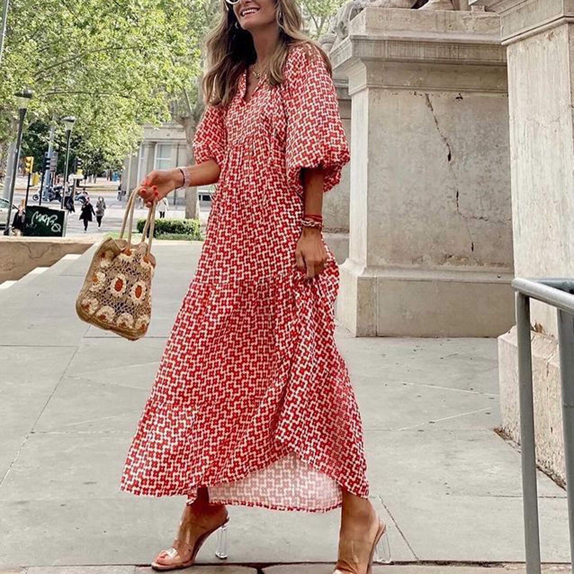 Herrnalise Women's V Neck polka dots dress Fashion Long Herrnalise Women's V Neck polka dots dress Fashion Long