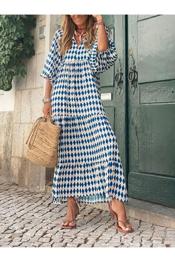 Womens Boho Floral Puff Sleeve Tiered Maxi Dress Long Dresses