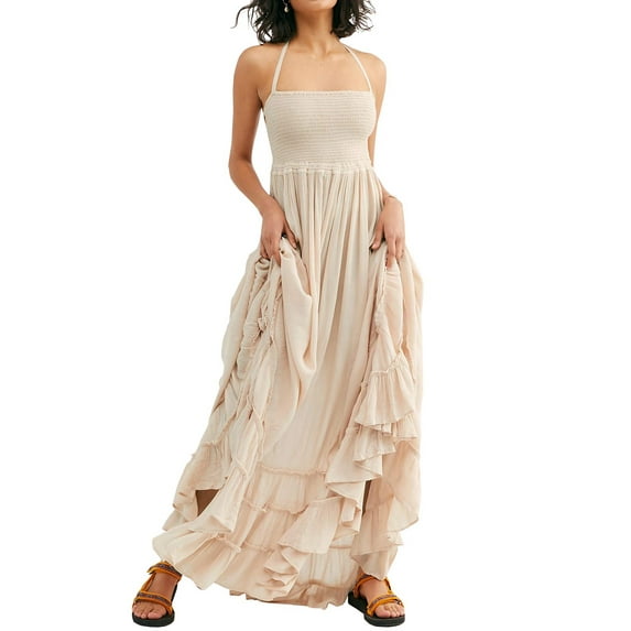 Kishawna Womens Boho Floral Puff Sleeve Tiered Maxi Dress Long Dresses