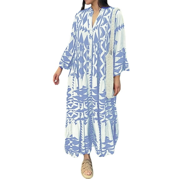 Kishawna Womens Boho Floral Puff Sleeve Tiered Maxi Dress Long Dresses