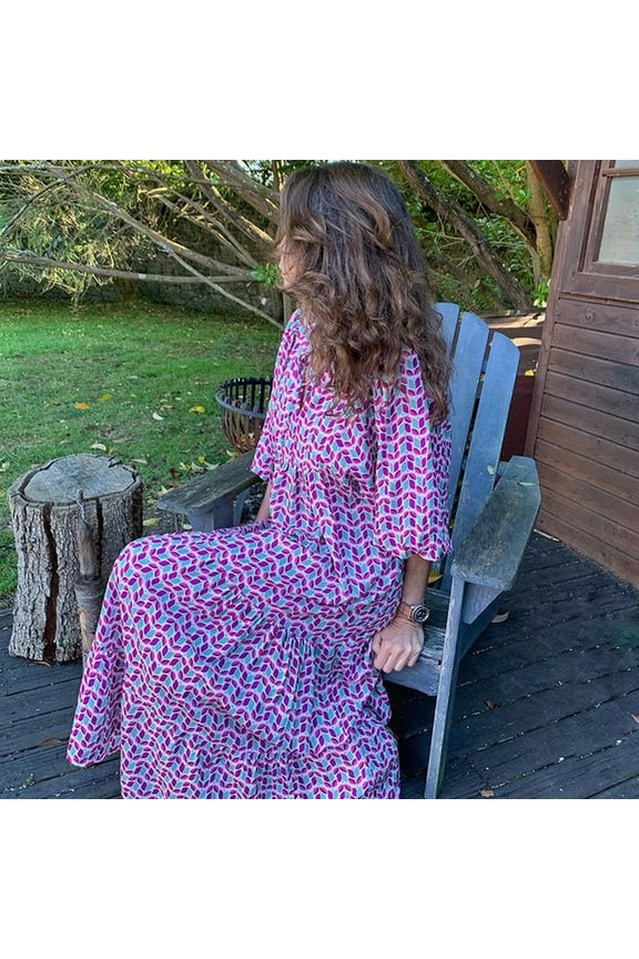 Womens Boho Floral Puff Sleeve Tiered Maxi Dress Long Dresses