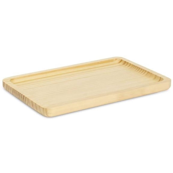 Kishen Ridge Rectangular Natural Wood Glossy Tray with Smooth Corners