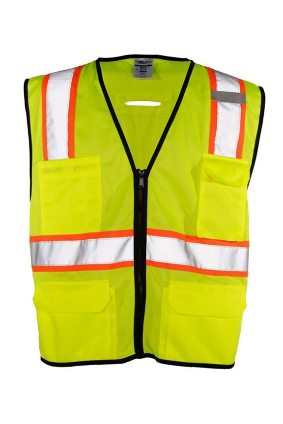 - 6 Pocket Contrast Class 2 Vest - 1580-1581 - Lime - Size: L/XL