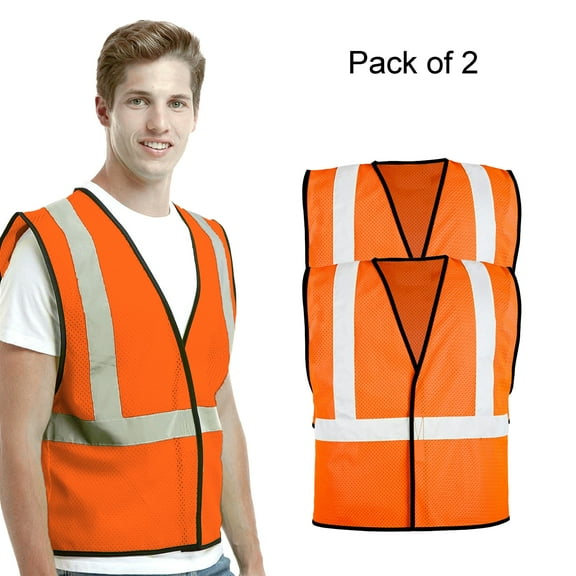 Kishigo Hi Vis Hook-and-Loop Mesh Safety Vest, High Visibility Construction Vest for Men, Orange S Pack 2