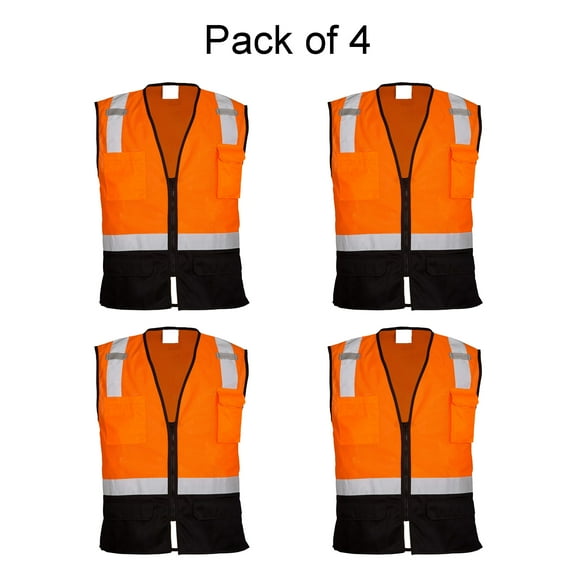 Kishigo Hi Vis Work Vest for Men, High Visibility Black Bottom Mesh Class 2 Reflective Strips Vest, Pack 4 Orange 5XL