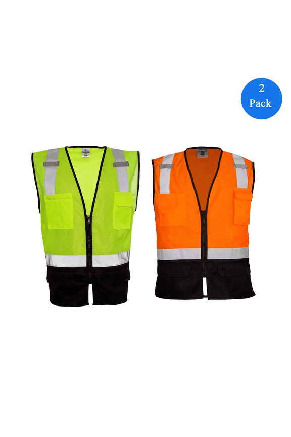Hi Vis Work Vest for Men, High Visibility Black Bottom Mesh Class 2 Reflective Strips Vest, Pack 4 Orange M