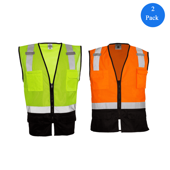 Kishigo Hi Vis Work Vest for Men, High Visibility Black Bottom Mesh Class 2 Reflective Strips Vest, Pack 4 Orange XL