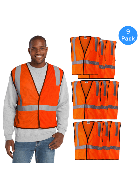 High Visibility Orange Reflective Security Vest Lightweight Mesh Single Pocket, Pack of 9, Size: 5XL