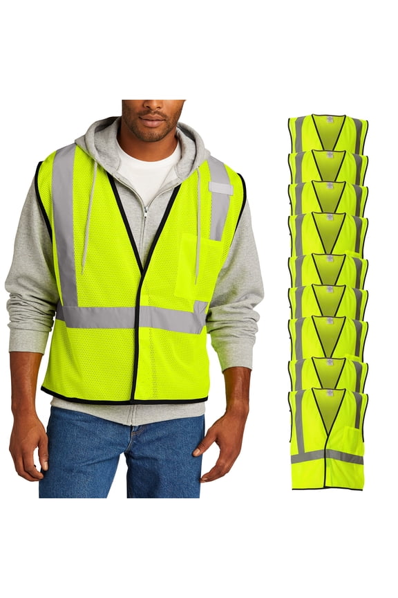 - High Visibility Reflective Safety Workwear Vest, Hi-Vis Hook and Loop Closure, Single Pocket, Size: M, Pack-9