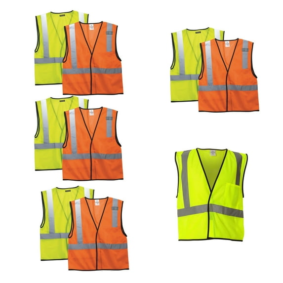 CROWN CRAZE - High Visibility Reflective Vest for Workers| Economy Single Pocket Hook-and-Loop Mesh Vest | 100% Polyester Vest | Lime & Orange Mix Pack of- 9 | Size: L