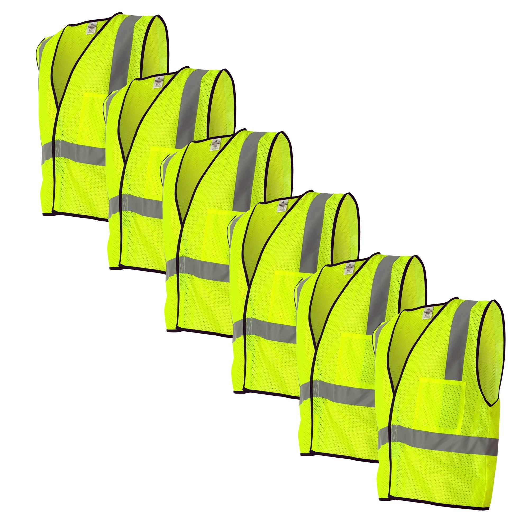 Kishigo High Visibility Safety Vest, Economy Single Pocket Hook-and-Loop Mesh Vest, Lime, Pack 6, 4XL