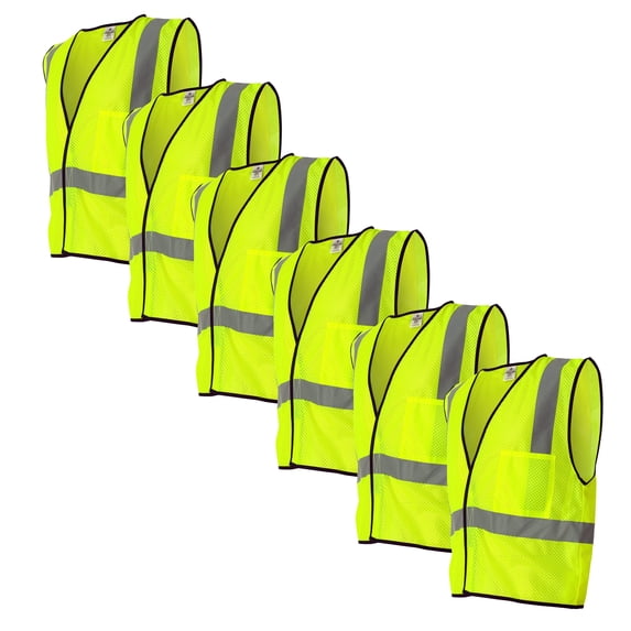 Kishigo High Visibility Safety Vest, Economy Single Pocket Hook-and-Loop Mesh Vest, Lime, Pack 6, L
