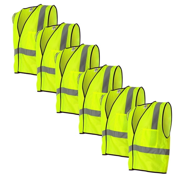 Kishigo High Visibility Safety Vest, Economy Single Pocket Hook-and-Loop Mesh Vest, Lime, Pack 6, M