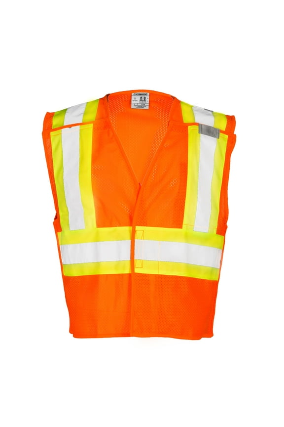 Men's High Visibility Reflective Contrasting Mesh Breakaway 1176, Hook and Loop Closure, Polyester, ANSI 107 Type R / Class 2, Traffic Control, Emergency Response, Utility (Orange, 2X)