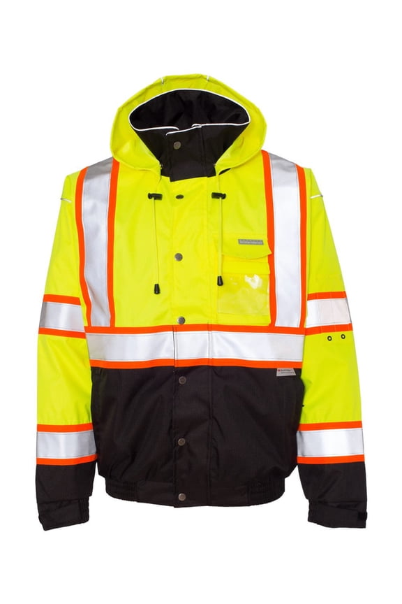 Hi-Vis Bomber Jacket, Polyester, Class 3 Type R, Lime/Black, 5XL JS119-5X