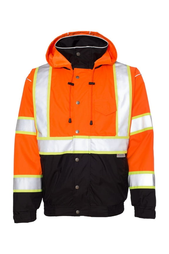Hi-Vis Bomber Jacket, Polyester, Class 3 Type R, Orange/Black, XL