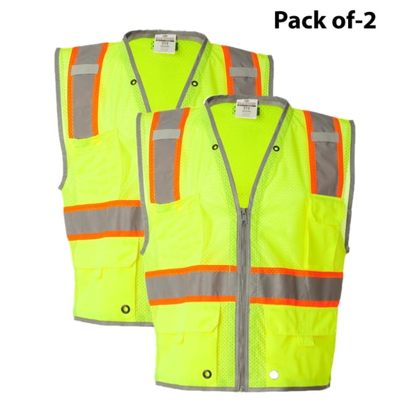 Kishigo - Premium Brilliant Series® Heavy-Duty Class 2 Safety Vest | Reflective and High Visibility ANSI Safety Vest | Pack of 2 - Size 4XL