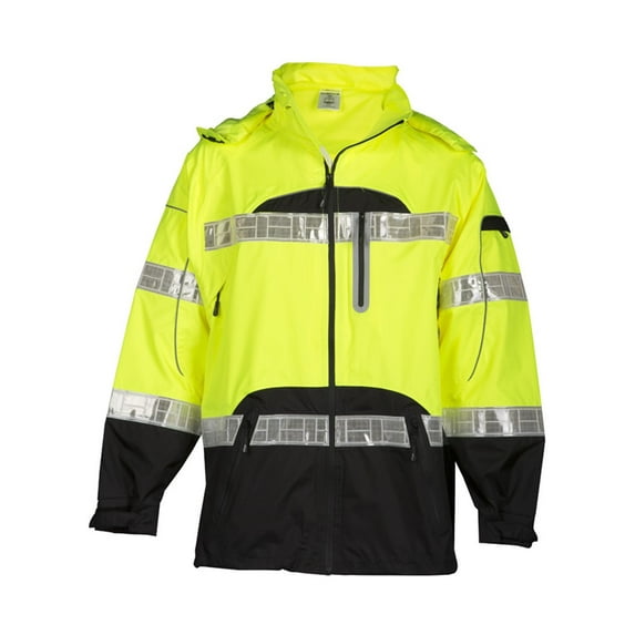 Rain Jacket, Reflective Piping, Polyester, Class 3 R, Black/Yellow, S