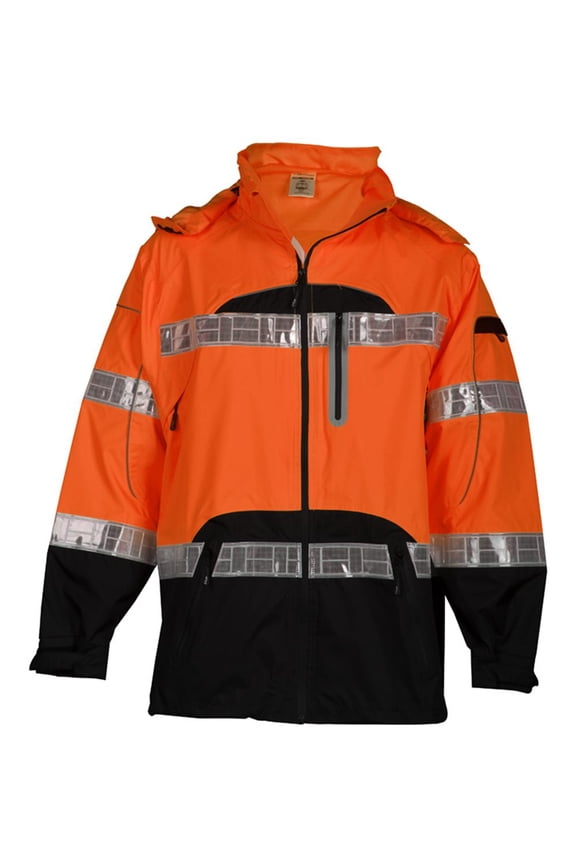 Rain Jacket, Reflective Piping, Polyester, Class 3 R, Orange, S