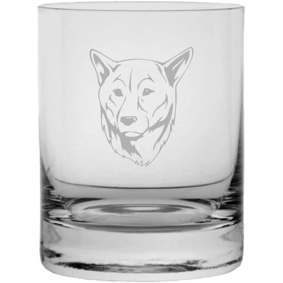 Kishu Dog Themed Etched 11oz Crystal Rocks Whisky Glass