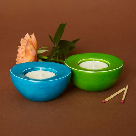 Kisii Stone Blue Green Tealight Holder Set
