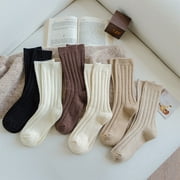 Kiskick 1 Pair Women Winter Socks Japanese Style Vintage Mid-tube Thick Knitted Soft High Elasticity Warm Anti-slip No Odor Ankle Protection Lady Striped Socks, Stylish Winter Wear