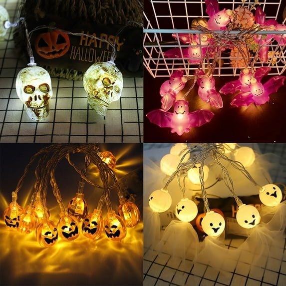Kiskick Funny Cute Halloween Lights String - Skeleton Ghost Pumpkin Bat Lights, Scene Layout Various LED String Lights, Easter Ghost Festival Decoration Party Supplies
