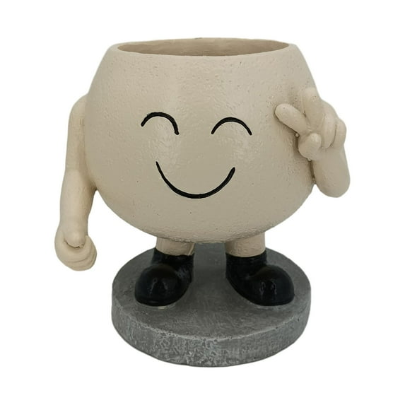 Kiskick Indoor Plant Pot Flower Pot Adorable Smiling Face Expression Plant Pot Resin Garden Pot for Indoor Outdoor Decoration