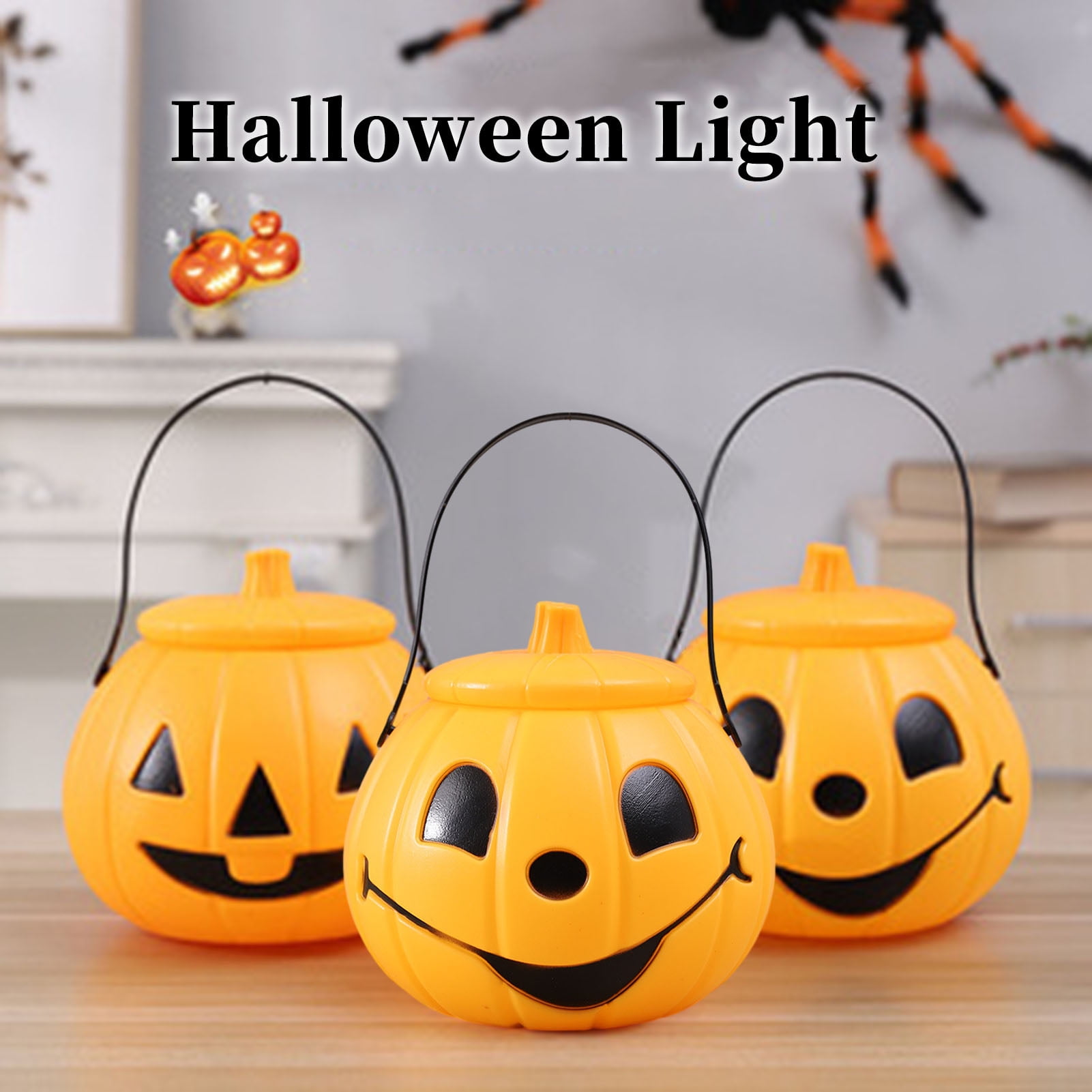 Kiskick Portable Glowing Pumpkin Lamp with Lid, Perfect Halloween Party