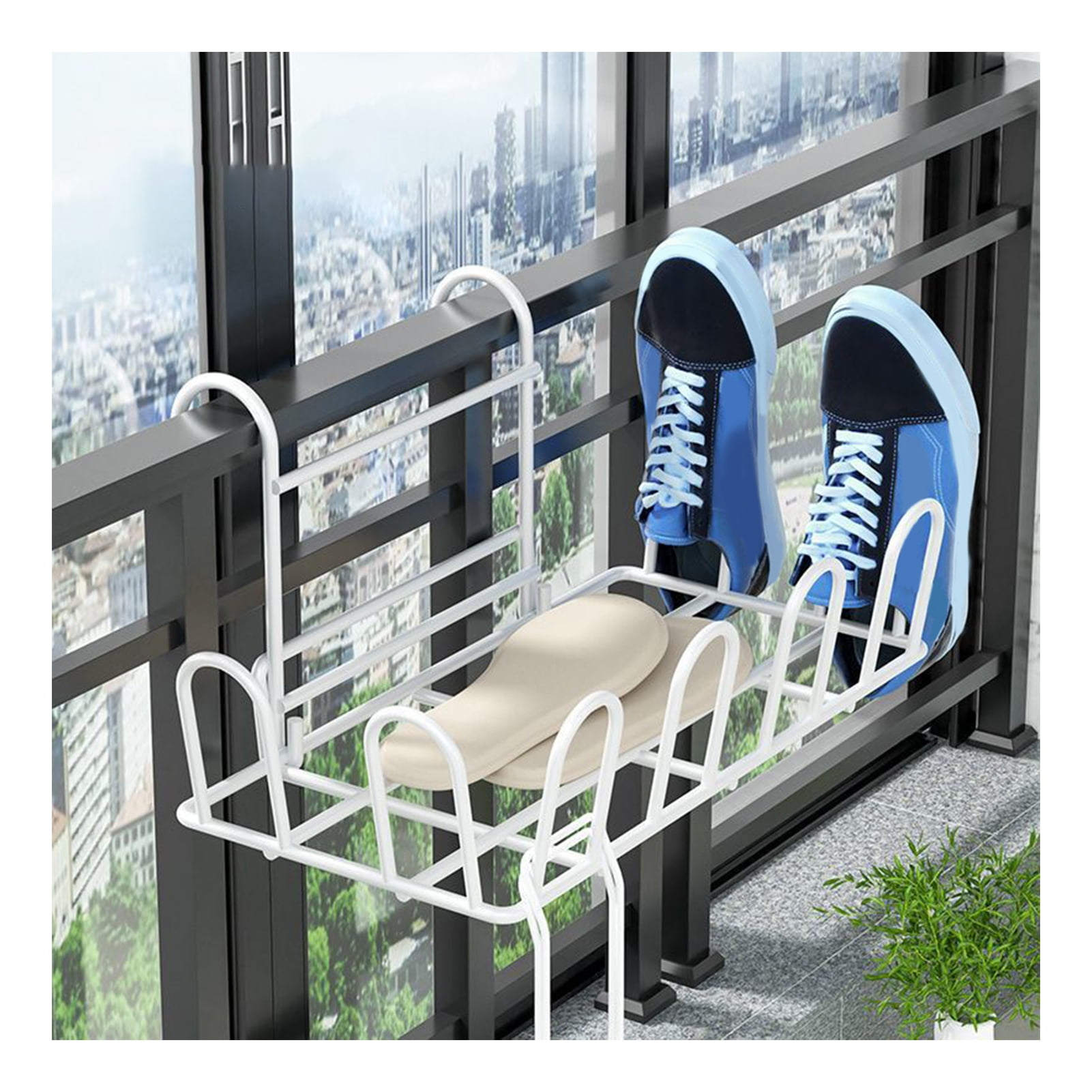 Kiskick Railing Shoe Rack Shoe Drying Rack with Hook Movable Hollow ...
