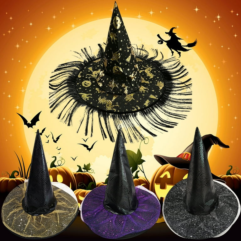 Kiskick Sequins/Wig Pointed Witch Hat, Funny Decorative Unisex