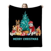 Kiskick Soft Christmas Throw Christmas Blanket Flannel Blanket Christmas Style Cozy Cartoon Pet Dog Patterned Soft Comfortable Holiday Themed Blanket