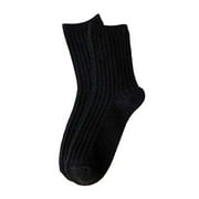 Kiskick Solid Color Socks Winter Stretchy Socks 1 Pair Women Socks Knitted Solid Color Mid-tube Thick Soft Breathable Warm Japanese Style No Odor Anti-slip