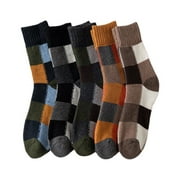 Kiskick Thick Winter Socks Warm Cozy Socks 1 Pair Men Winter Socks Thick Soft Plush Color Matching Mid-tube Elastic Anti-slip Thermal Knitted Anti-skid