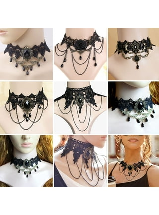 AkoaDa Vintage Black Lace Choker Necklace Crystal Pendant Clavicle Chain  Women Jewelry Gift