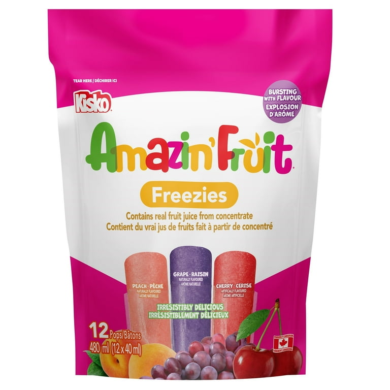 Kisko Amazin' Fruit Freezies, Peach, Grape, Cherry Flavor, 12 x
