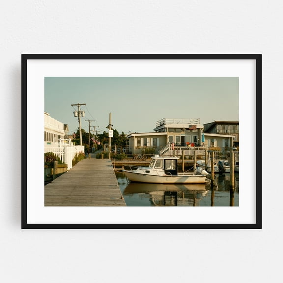 Kismet Harbor, Fire Island - Point o' Woods New York Photography Coastal Harbor Boat Beach House Vintage Architecture Summer Black Framed Wall Art Print 5 x 7 inches