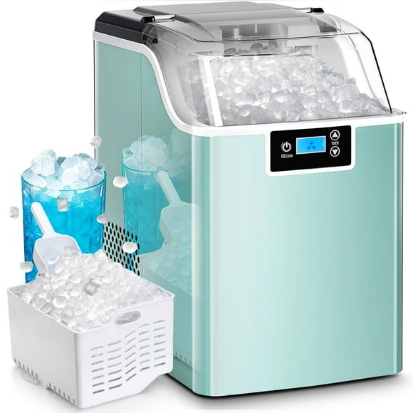 Kismile Nugget Ice Makers Countertop, 45lbs/Day Pebble Ice Maker Machine with 24-Hour Timer, Self-Cleaning Crushed ice Maker with Ice Scoop and Ice Basket for Home & Kitchen (Green)