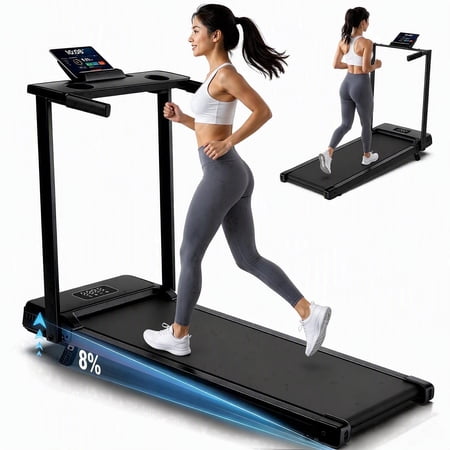 Simpfree 8% Incline Treadmill for Home Office,3.5HP Walking Pad with Desk & Handle Bar 350 lbs Weight Capacity, Electric Running Machine with LED Display & Remote Control, 90% Pre-assembled