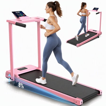 Simpfree 8% Incline Treadmill for Home Office,3.5HP Walking Pad with Desk & Handle Bar 350 lbs Weight Capacity, Electric Running Machine with LED Display & Remote Control, 90% Pre-assembled