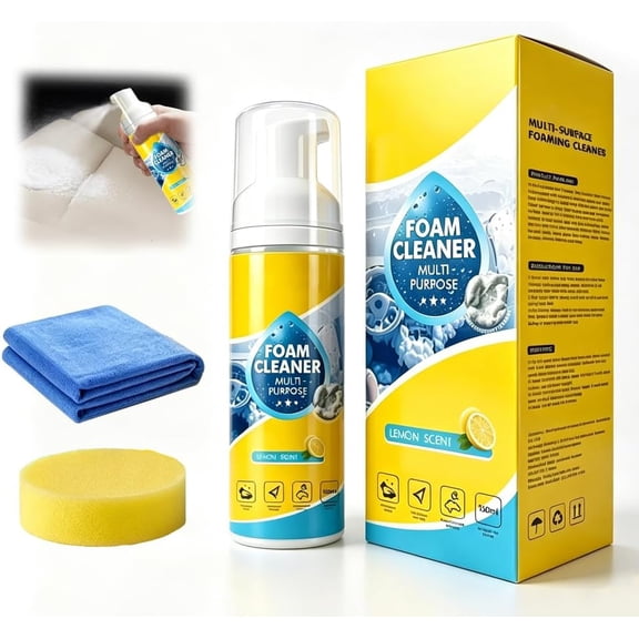 Kismyla 4-in-1 Multi-Enzyme Foam Cleaner, New Foam No-Rinse Cleaner, All-Purpose Deep Cleaning Spray for Car Interior, Kitchen Grease, Bathroom Tiles, Sofa Upholstery(1 pcs）